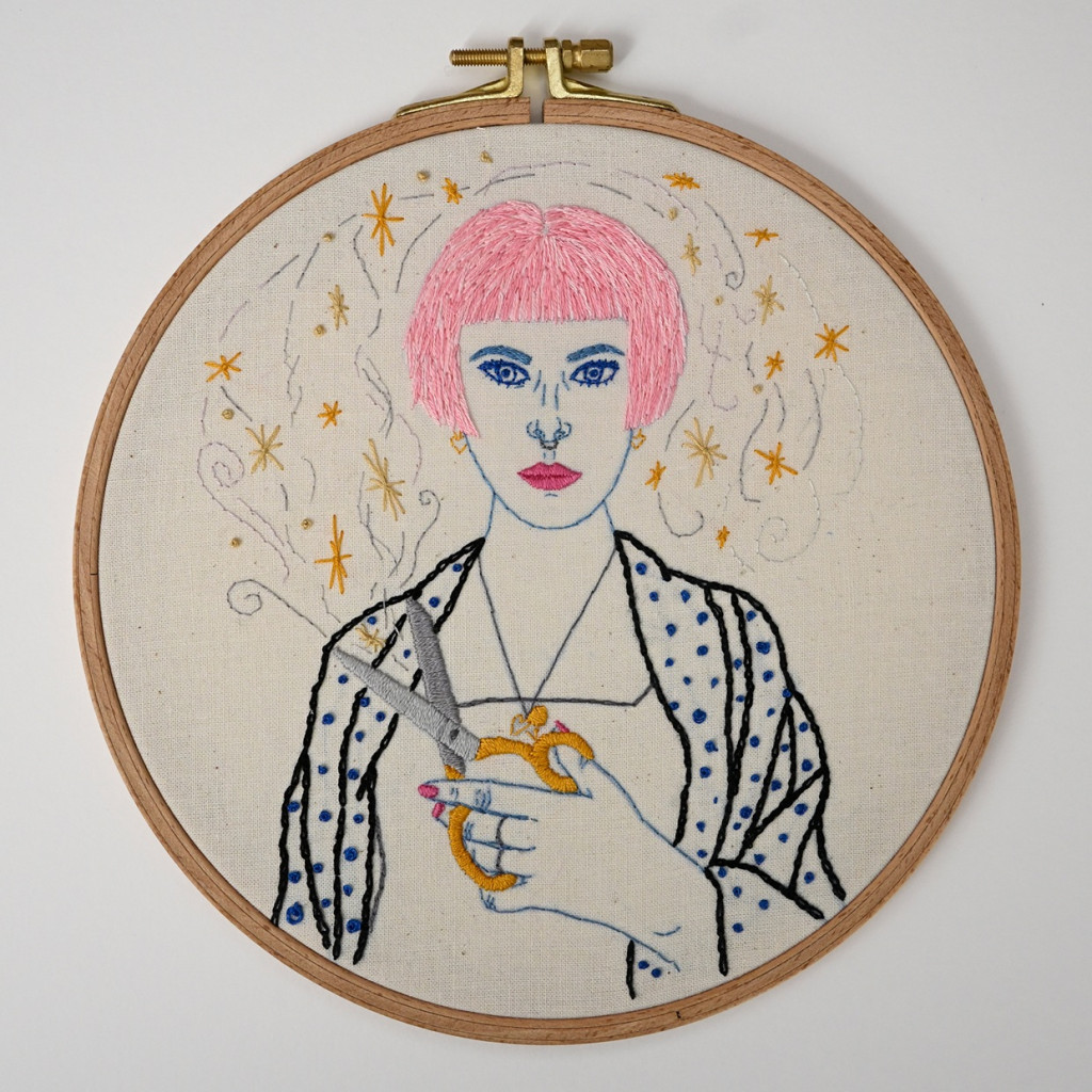 Claudia Köcher, gesticktes Porträt